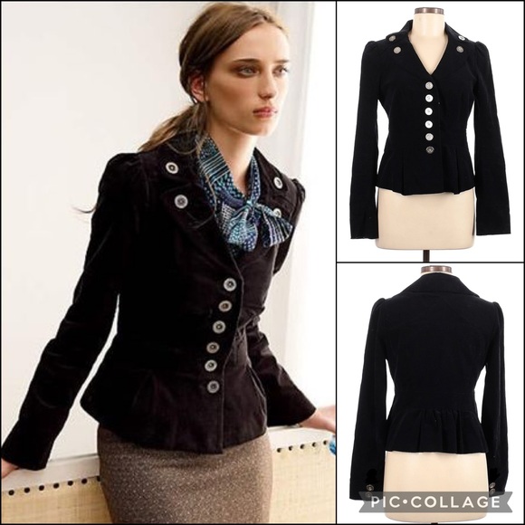 Anthropologie Jackets & Blazers - Anthro Floreat Black Velvet Ruffle Suit Blazer Jacket